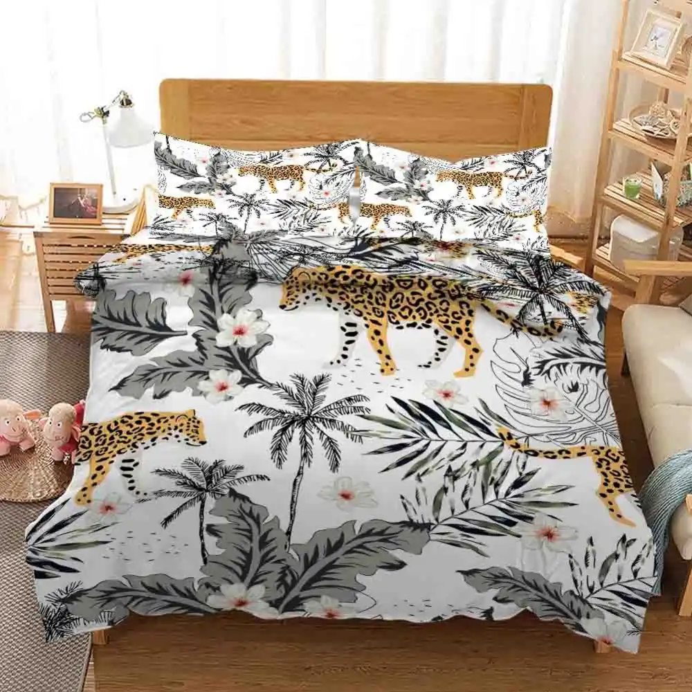 Tropical Leopard Print Bedding Quilt Cover Duvet Cover Set