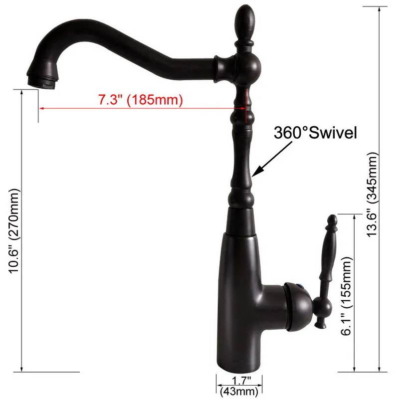 Kitchen Wet Bar Bathroom Vessel Sink Faucet Black Oil Rubbed Bronze One Handle Swivel Spout Mixer Tap Single Hole mnf376