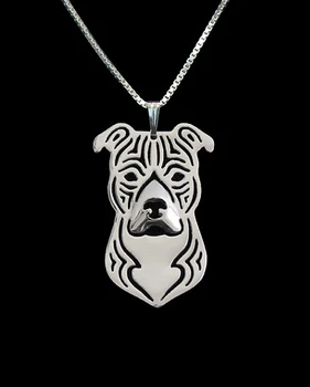 

Hot Sale 10PCS cartoon Boho Chic Alloy American Staffordshire Terrier necklace fashion pit bull pendant Silver gold colors