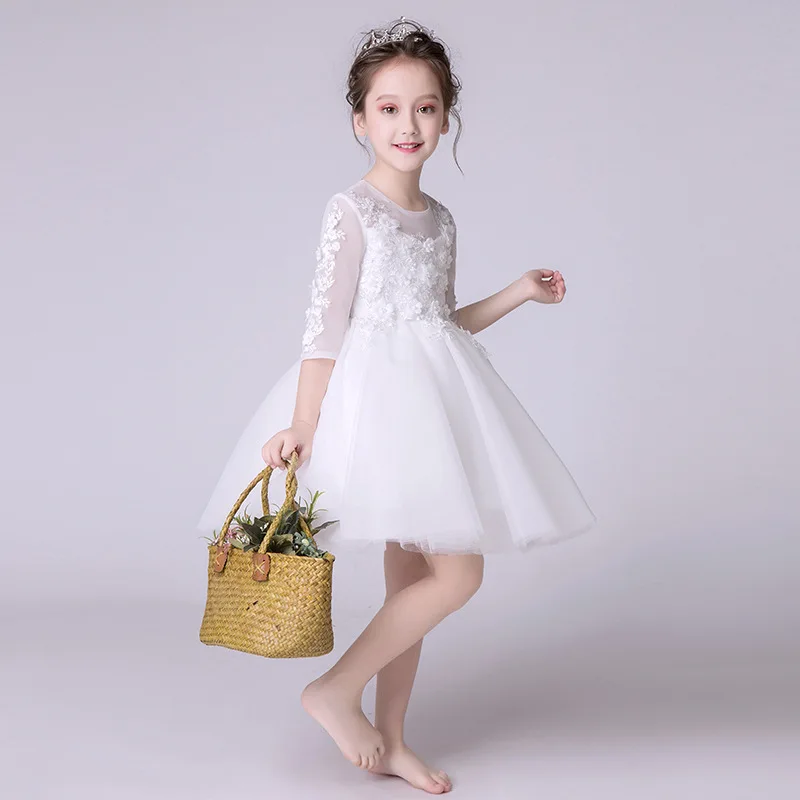Элегантные благородные белые платья с короткими рукавами для девочек, держащих букет невесты на свадьбе; Детские вечерние платья принцессы; праздничные платья; платья для малышей