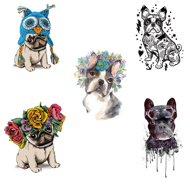 

COSBILL 5 Pieces/ Lot Cute PUG Dog Patches Diy Iron On Transfers Sticker Clothes Decoration Washable T-shirt Hoodie Accessory