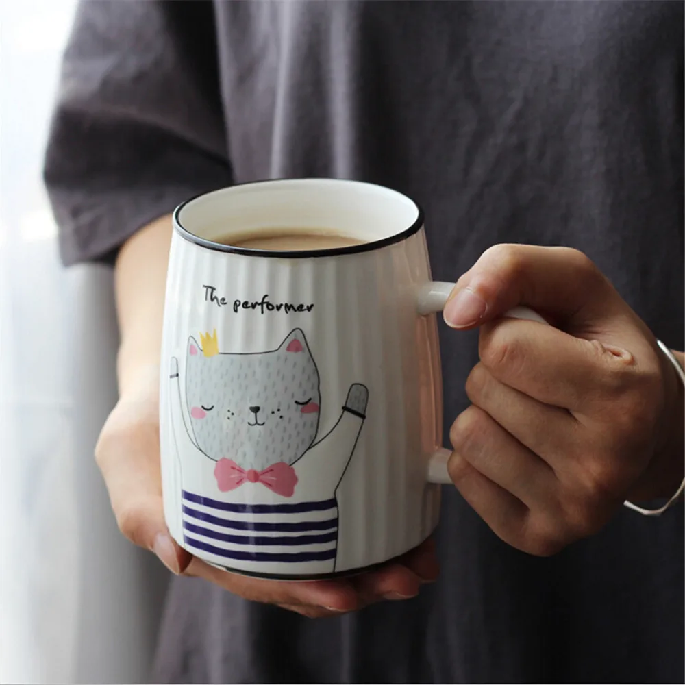 

500ml Cartoon Cat Ceramic Coffee Mug with Lid Coffee Tea Milk Cup for Home Office Birthday Gifts