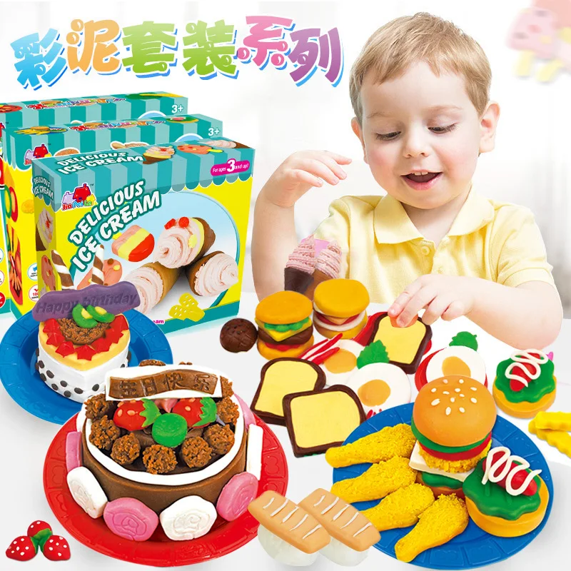 

DIY Color Clay Rubber Mud 3-D Color Mud Set Ice Cream Mold DIY Kindergarten Puzzle Toys Clay Plasticine Tool Set for Kids