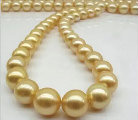 

Free Shipping >>>>> amazing 11-12mm natural south seas gold pearl necklace 18inch 14K gold