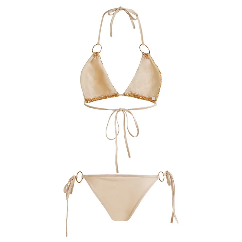 2018 Sequin Bikini Set Sexy Halter Push Up Bra Swimwear Women Bikini (5)