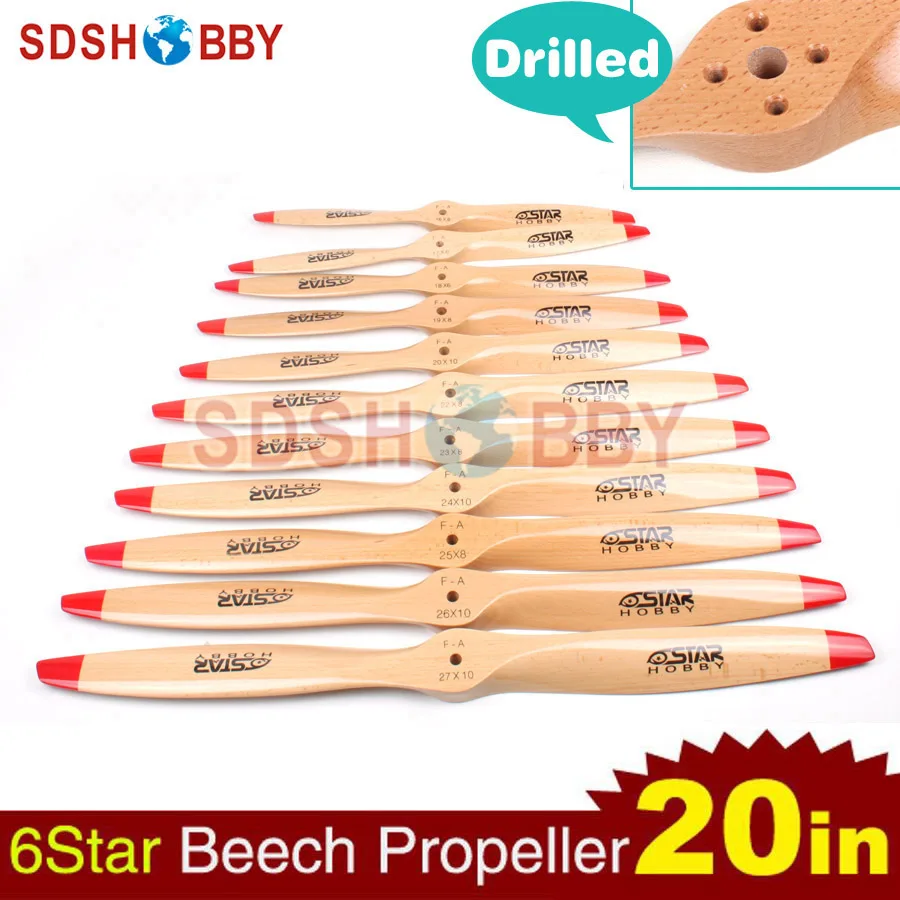 

1pc 6STARHOBBY Standard Wooden Propeller/ Beech Propeller 20*8 20*10 for RC Gasoline Drilled Propellers for DLE Series Engines