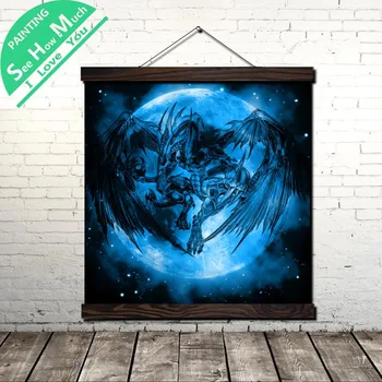 

Variation Dragon Blue Moon Scroll Painting Canvas Vintage Poster and Prints Wall Art Picture Living Room Farmhouse Decoration