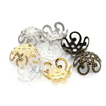 

Hollow Flower Metal Filigree Loose Spacer Bead Caps Silver Gold Bronze 200pcs /lot 11mm DIY Jewelry Findings F1731