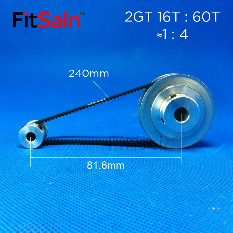 

FitSain-2GT 16T:60T aluminum alloy pulley 1:4 reduction ratio drive synchronous wheel center hole 3.175/4/5/6/6.35/8/10/12mm