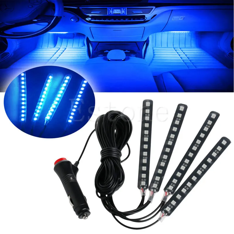 Blue 4x12LED Car SUV Interior Light Atmosphere Decorative