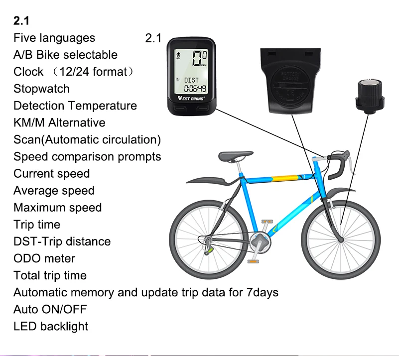 WEST BIKING обновленная версия 5 язык беспроводной секундомер MTB дорожный велосипед датчик скорости Велоспорт одометр цифровой велосипедный компьютер