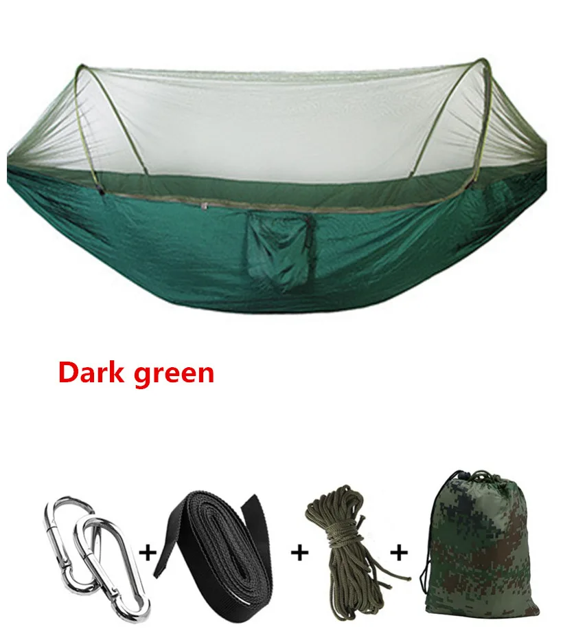 Dark Green Автоматический разворачивающийся Сверхлегкий парашютный гамак охотничья москитная сетка двойной подъемный уличный гамак мебель 250X120 см - Цвет: Dark Green