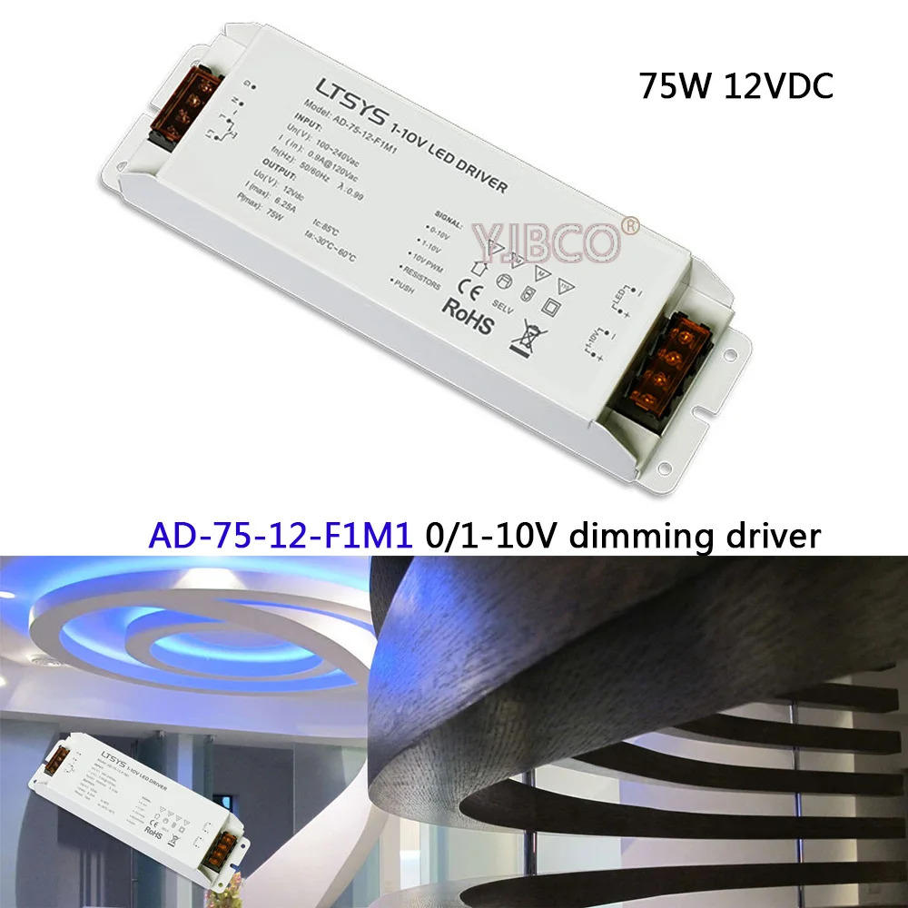 

Free Shipping 0/1-10V led dimming driver;AD-75-12-F1M1;AC100-240V input;12V/6.2A/75W output CV Led Driver