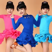 Детская Одежда для танцев с длинными рукавами для девочек, стандартное платье для латиноамериканских танцев, детское платье для Чача Румба, танго, сальсы, бальных танцев