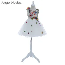 Angel Novias/короткие милые белые платья с цветочным узором для девочек г. с бабочкой для свадьбы, до колена, Детские платья для выпускного вечера