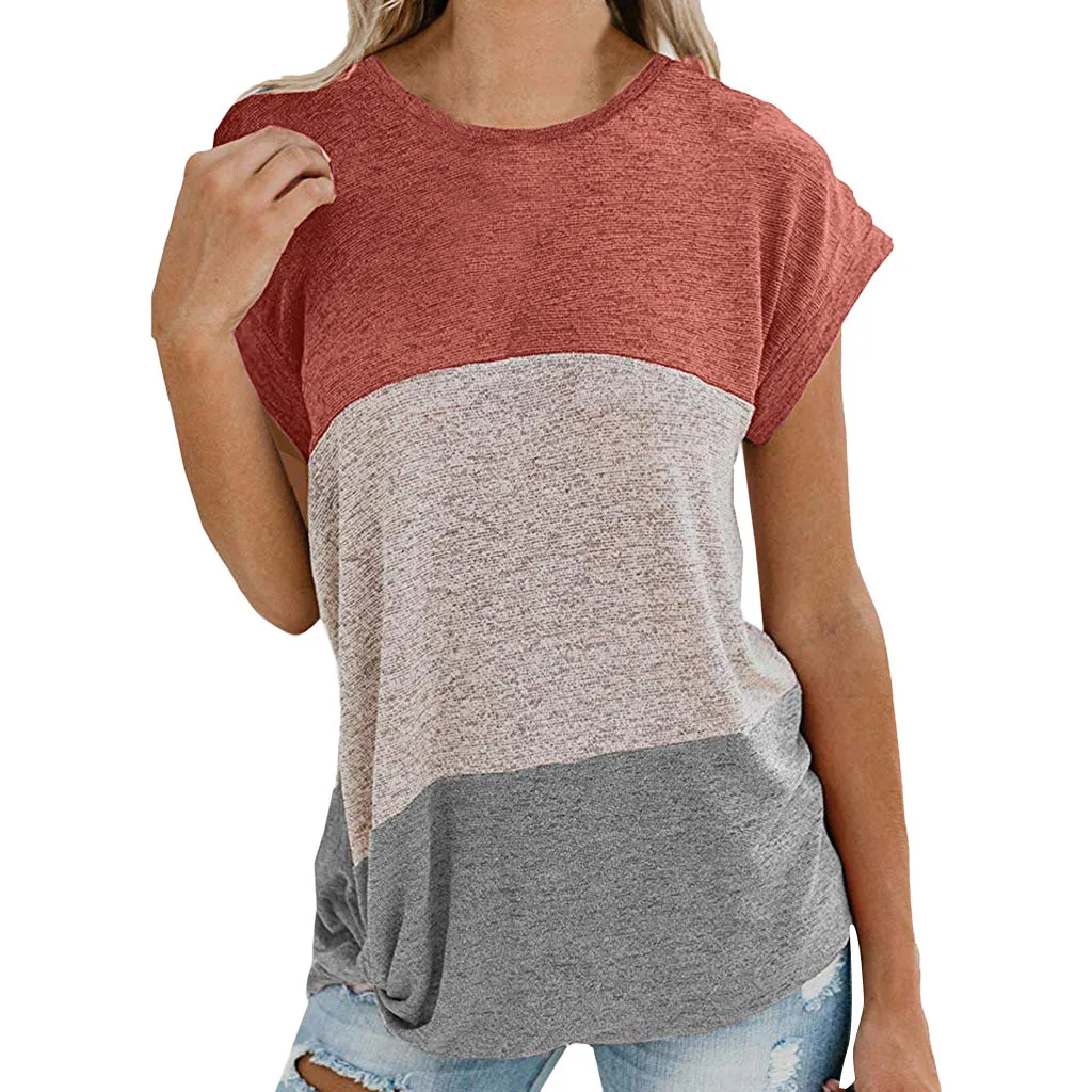 

T Shirt Women Solid Color Summer Tees Tops Stitching Knotted Off-Shoulder Top Women Tshirt camisetas verano mujer