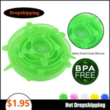 Дропшиппинг 6 шт./компл. силиконовые крышки прочный многоразовая Еда сохранить Крышка к высоким температурам, подходит для всех размеров и формы контейнеров