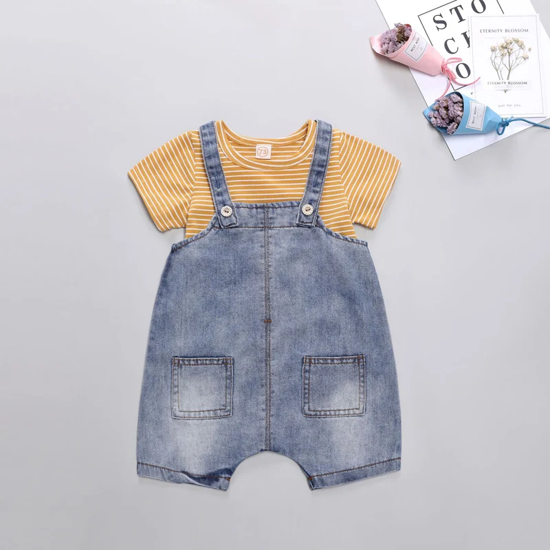 

Fashion Baby Jeans Boys Pants Denim Trousers 2019 Spring Baby Denim Pant and Cotton Strpid T shirt 2pcs Baby Sets LZ078