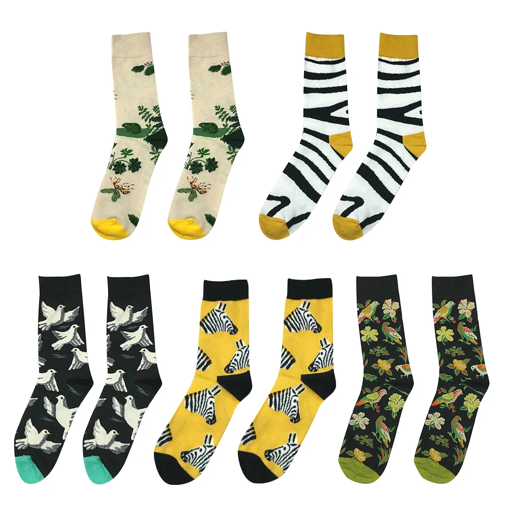 1 Pair Novelty Men’s Casual Cotton Crew Socks Stockings Brightly Colored Animal Patterns