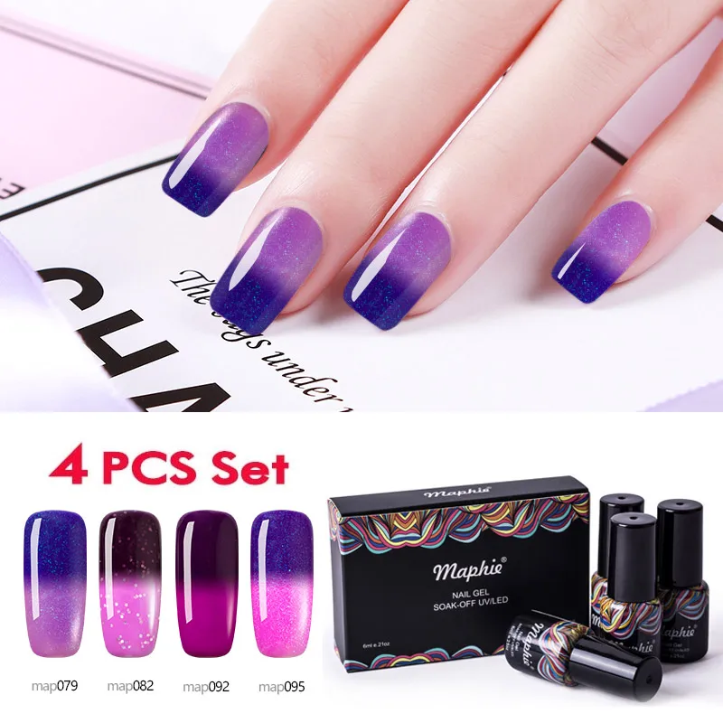 

Maphie 4Pcs/Lot Temperature UV Nail Gel Polish Set With Box Packing Thermal Chameleon Led Gel Lacquer Kits Semi Permanent Gel