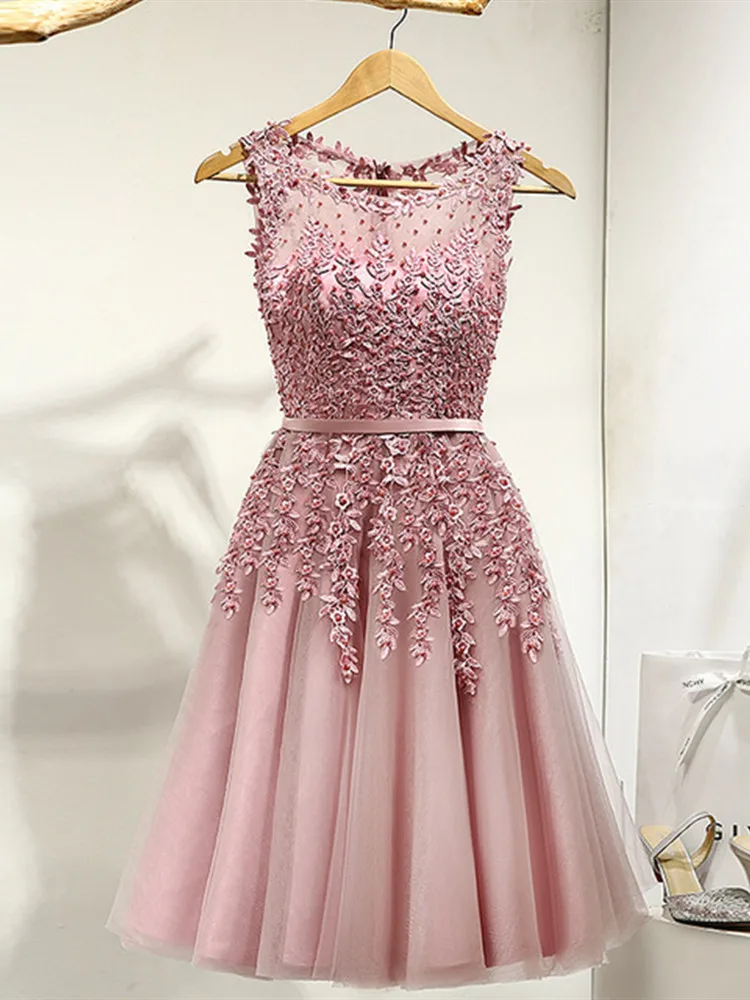 Это YiiYa коктейльное платье с маленькой аппликацией и бусинами, розовые свадебные торжественные платья, вечерние платья до колен с цветами, LX073-2