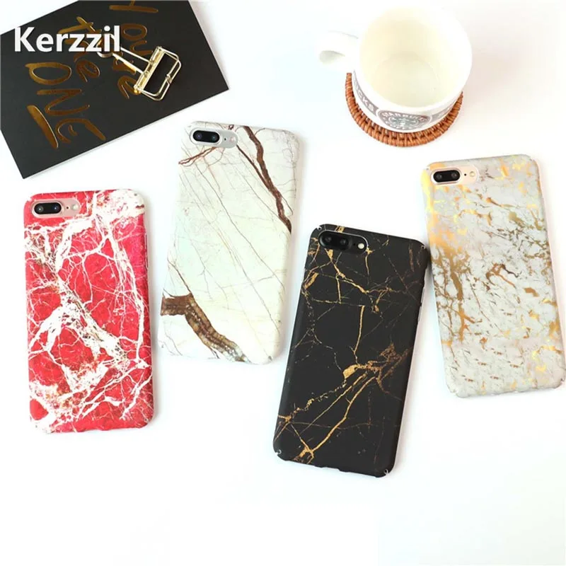 

Kerzzil Gold Texture Granite Stone Marble Phone Case For iPhone 7 6 6S Plus Marble Hard Back Cover For iPhone 6 6S 8 Plus Capa