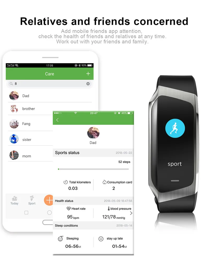 E18 смарт-браслет, пульсометр, монитор артериального давления, спортивный браслет, фитнес-часы, умные для iOS, Android, для мужчин и женщин