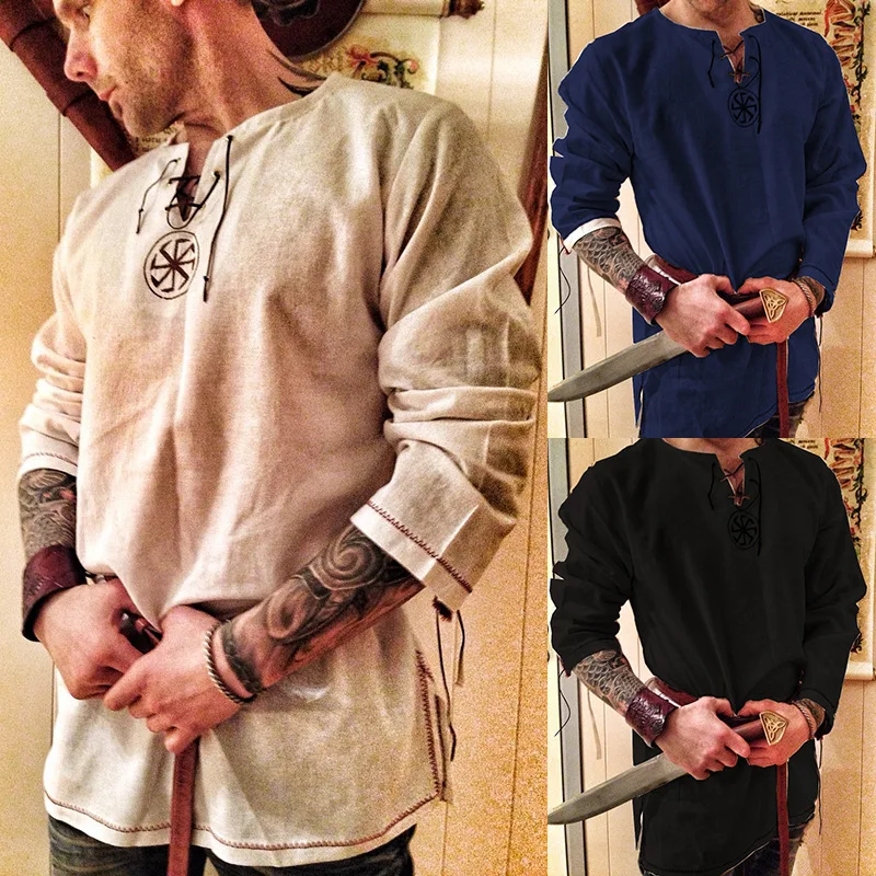 

Medieval Shirt Robe Viking Mens Dress Knight Renaissance Cotton Tunic Short Sleeve Shirts Tops Costume Disfraz Medieval with bel