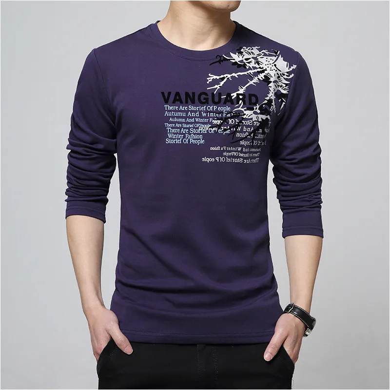 Covrlge Мужская футболка с длинными рукавами новые модные футболки с принтом плюс размер футболка Homme брендовая одежда топы с круглым вырезом MTL077 - Цвет: Purple