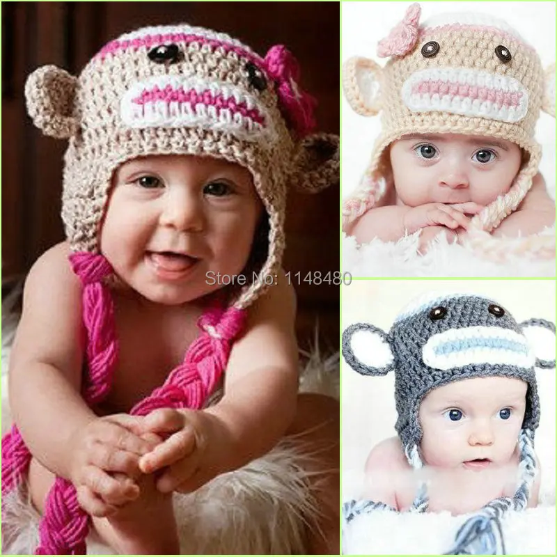Animal series baby hat Handcrafted Crochet Monkey Gray Hat, 6 colors