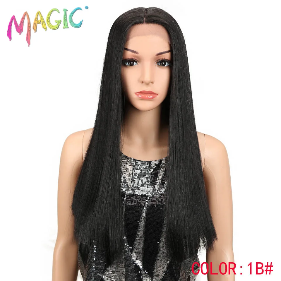 Магические волосы 2" дюймов Синтетические парики на кружеве термостойкие парики Омбре для черных женщин розовые черные длинные прямые парики - Цвет: 1B