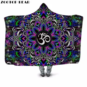 

Galaxy Flower 3D Printed Plush Hooded Blanket for Adult Child Sofa Warm Wearable Couch Fleece Throw Blanket Home Office Washable