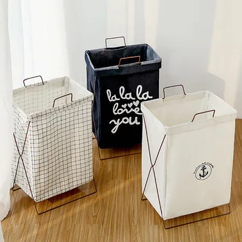 

Laundry Folding Laundry Hamper Iron Frame Square Fabric Storage Bucket 3