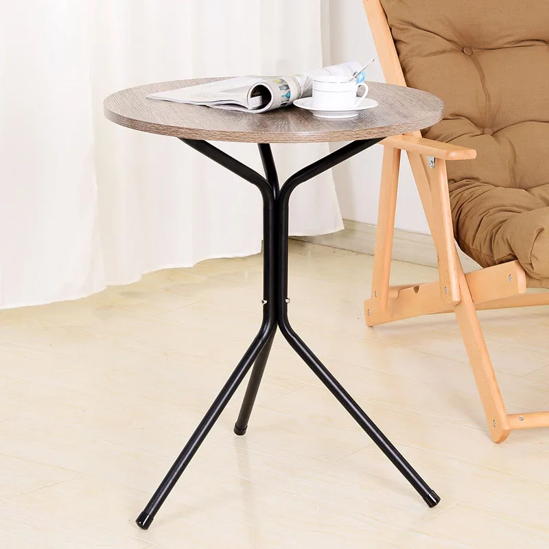 Metal simple small triangle round tea coffee table round table wood and iron table for sell