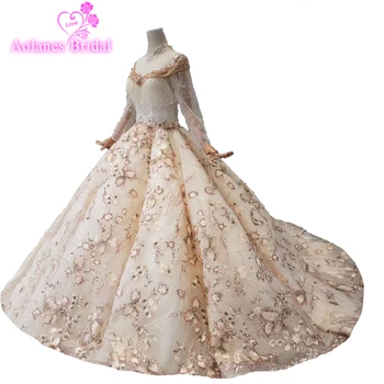 

Vestido De Noiva 2019 Arabic Dubai Plus Size Long Sleeves Tessle Wedding Dresses Princesse Lace Illusion Tulle Robe Mariee