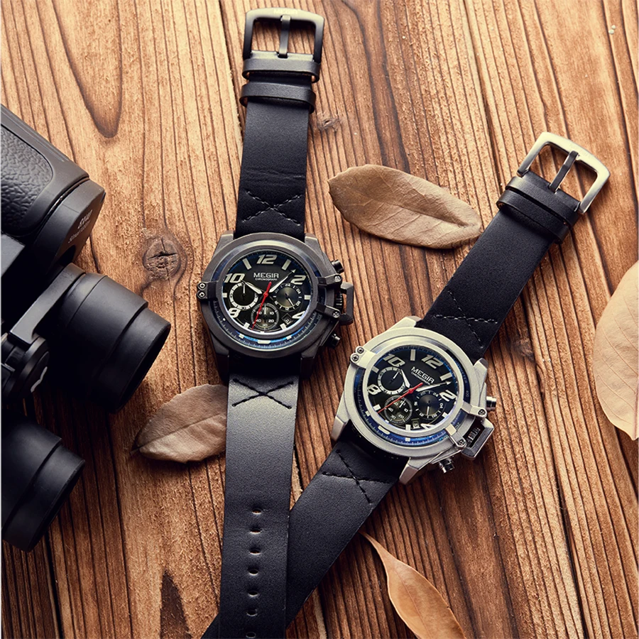 MEGIR мужские военные спортивные часы, кварцевые наручные часы, многофункциональные водонепроницаемые светящиеся часы с хронографом, Relogio Masculino