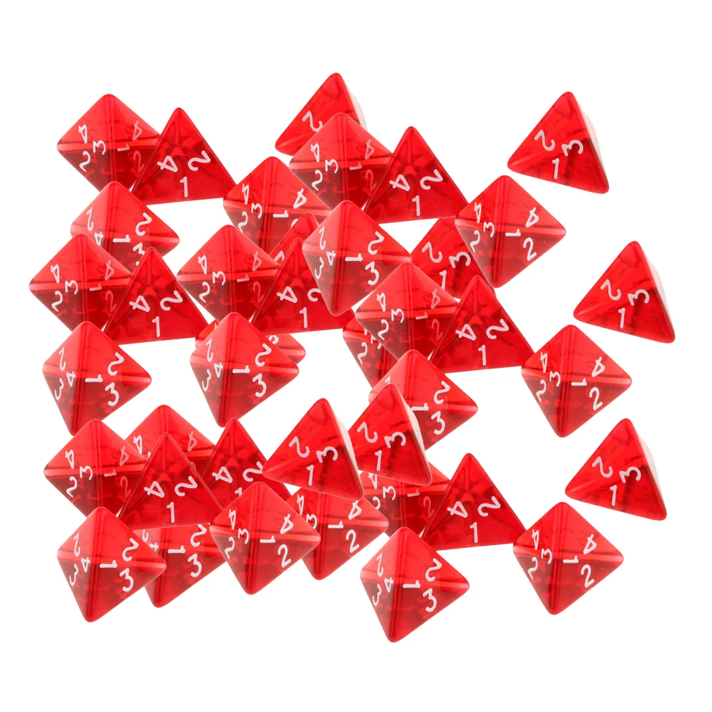 40 Pcs Dice Set D4 for Dungeons and Dragons Board Game Red Acrylic Polyhedral Bulk Dice Set for Cup Game