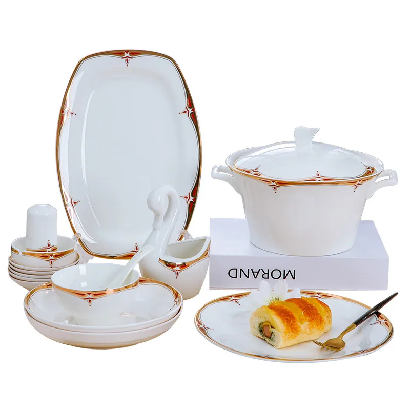 cutlery dinnerware set Jingdezhen Ceramic European 60 Pieces Bone Porcelain Tableware Set Household dishes Set bowls and plates