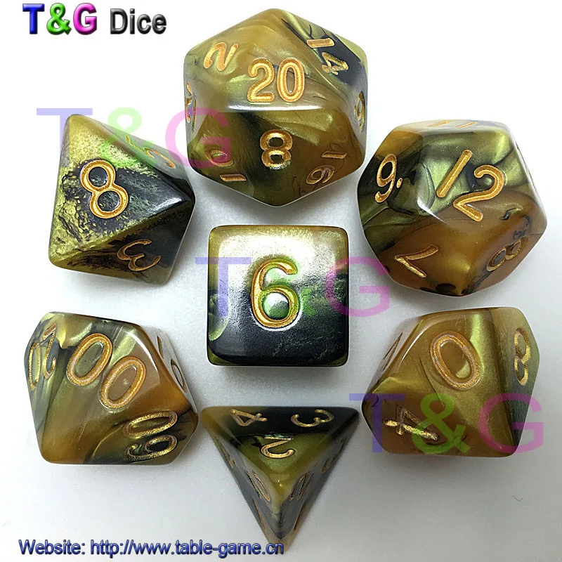7pcs/set Mix color Golden Digital Dice Set Dungeons and dragons,RPG dice d4 d6 d8 d10 d d12 d20