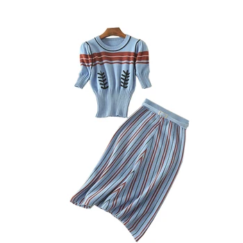 

new autumn winter catwalk new high-end women's fashion slim wool knitted striped suit