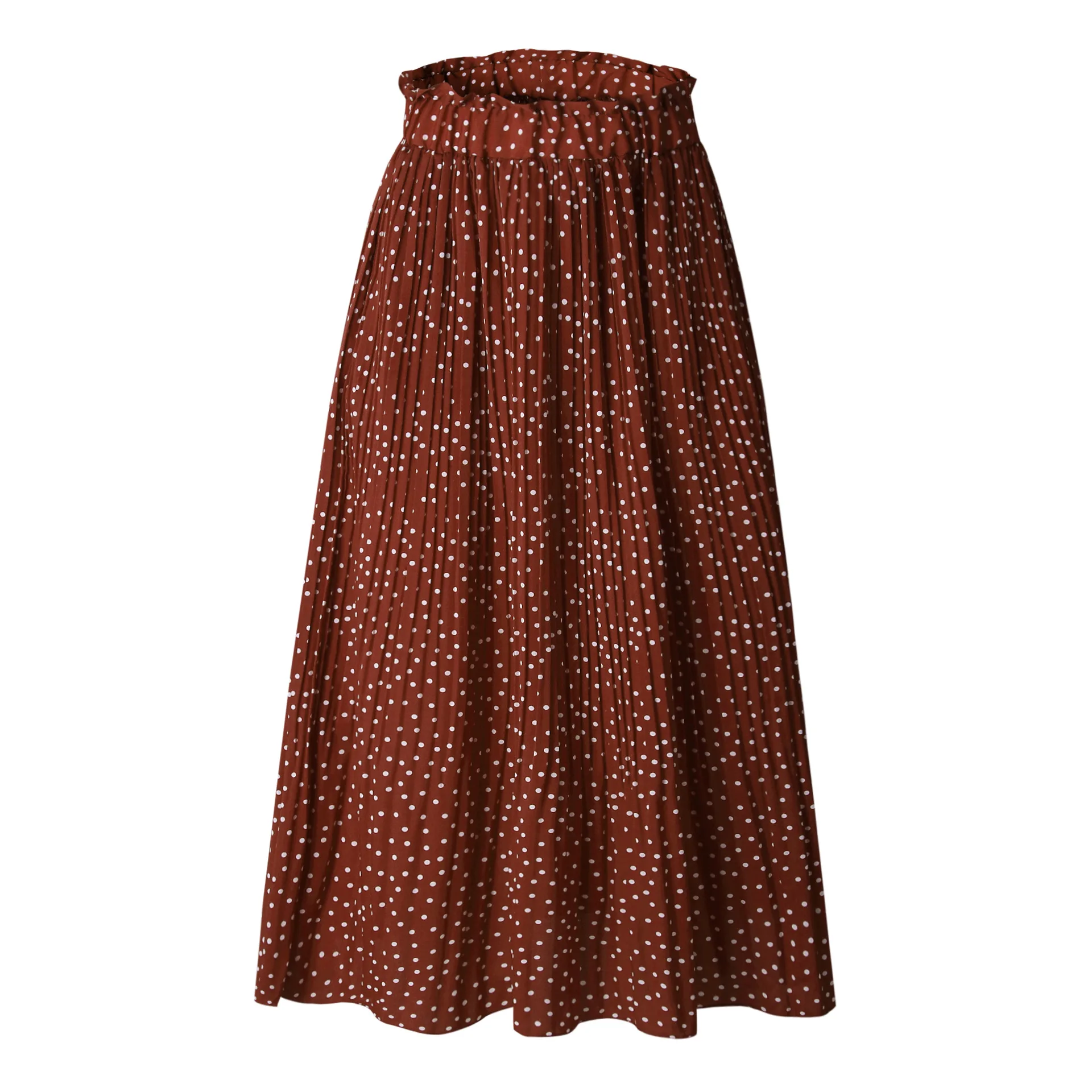 

White Dot Flower Print Pleated Midi Skirt Women's Stretch High Waist Beach Skirt Spring and Summer 2019 Elegant Female Bottoms