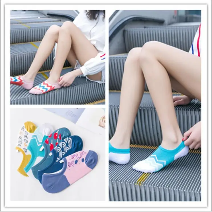 

2019 new Harajuku ladies socks summer non-slip invisible cute socks funny pattern kawaii socks set chausette35-42 size