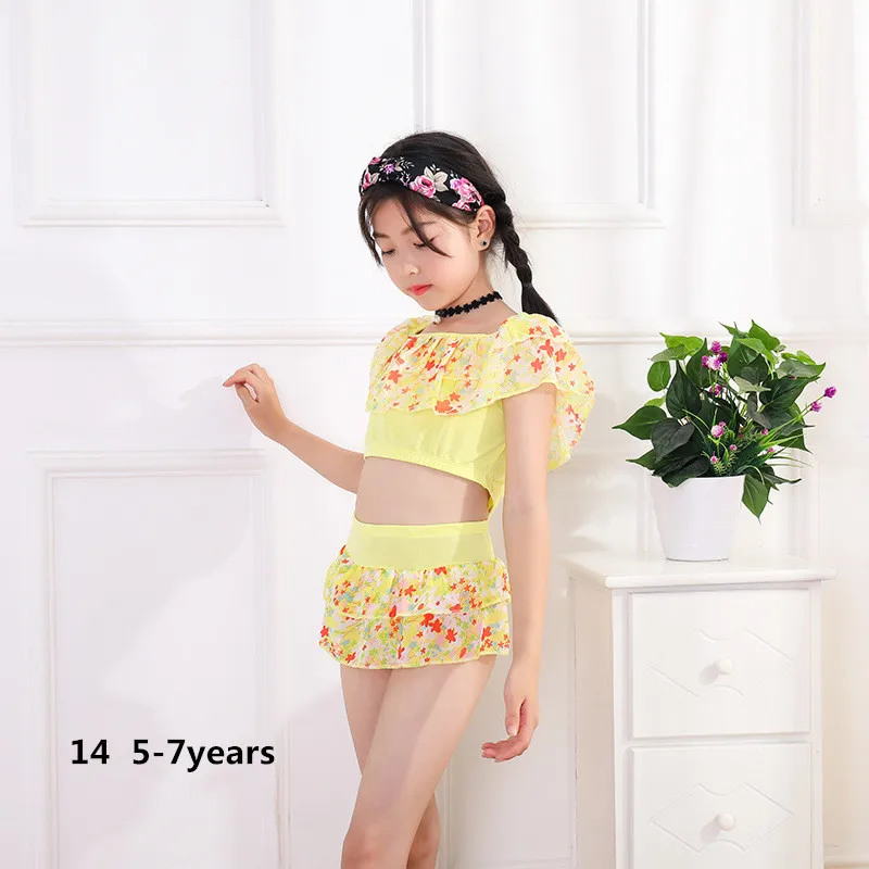 14 5-7years Костюмы из двух предметов для плавания для девочек, детский купальник из полиэстера, детский купальный костюм с цветочным рисунком купальники для больших девочек от 3 до 12 лет, YZ19024 - Цвет: 14 5-7years
