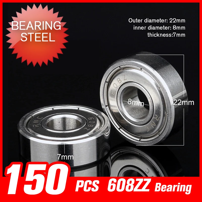 

150pcs 608ZZ Bearings 22*8*7mm Miniatura Deep Groove Ball Bearing For Guide Wheel Extruder Shaft Power Tool Accessories