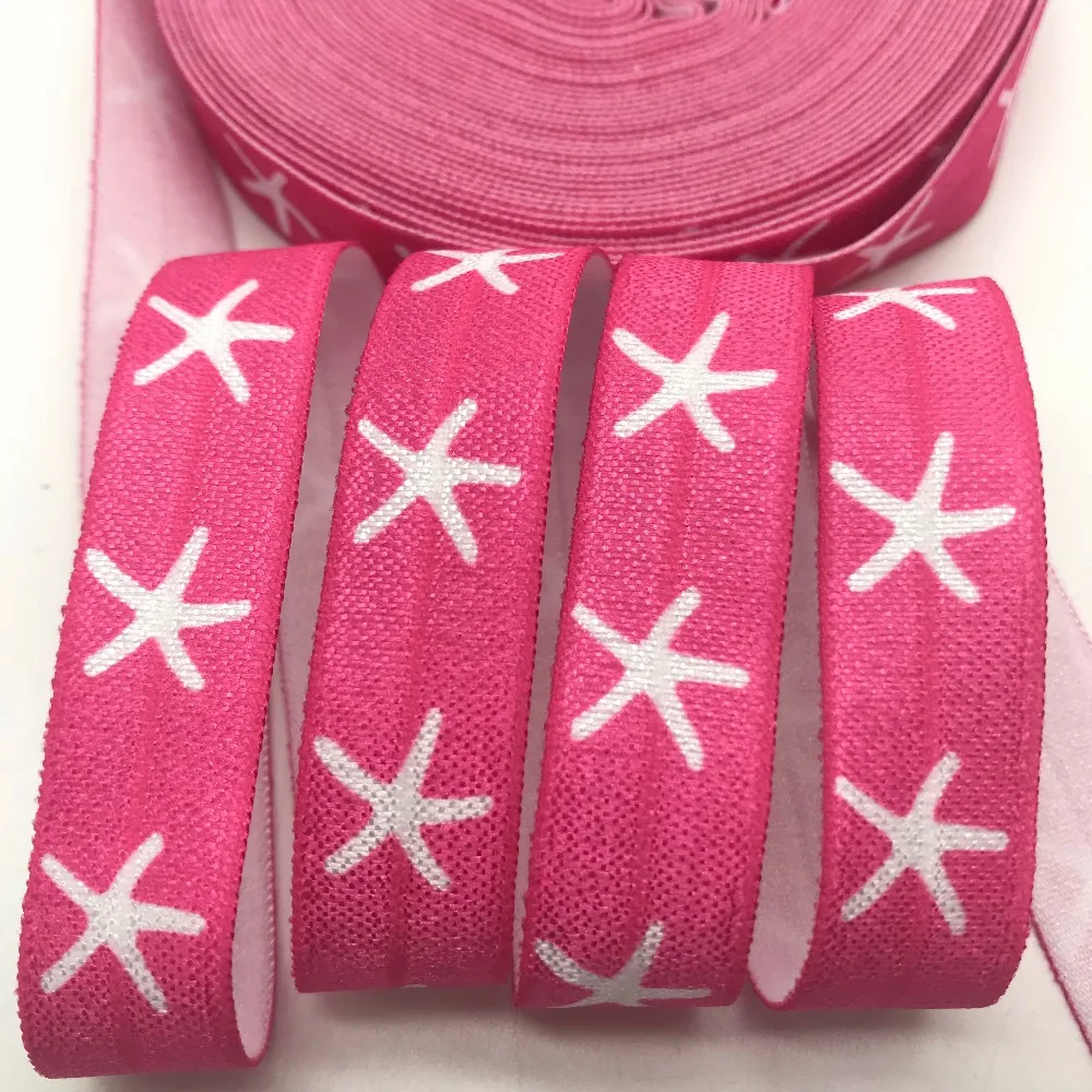 

5 Yards 16mm Hot pink Sea stars Animal print Fold over elastic Stretchy strap DIY headbands Hair accessories