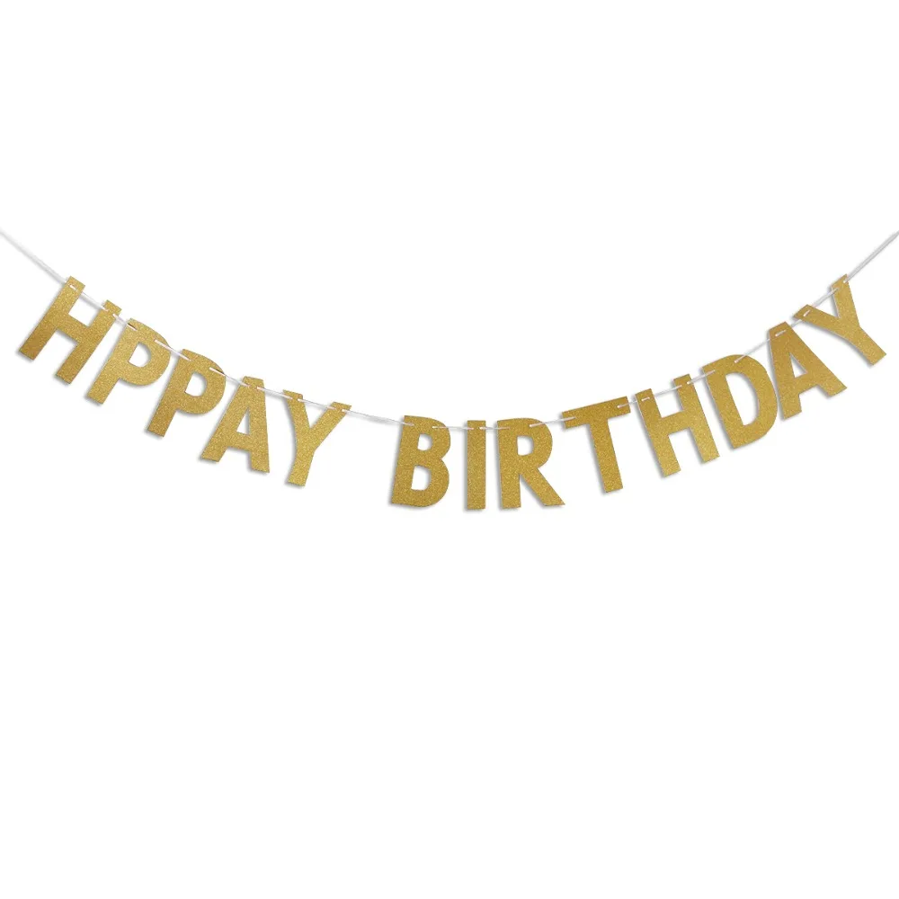 Happy Birthday Banner Chic Glitter Gold Party Decorations Versatile Beautiful Bunting Flag Garland