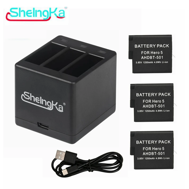 Новый 1250mAh литий ионный аккумулятор с 3 слотами USB зарядное устройство для GoPro Hero 7 6