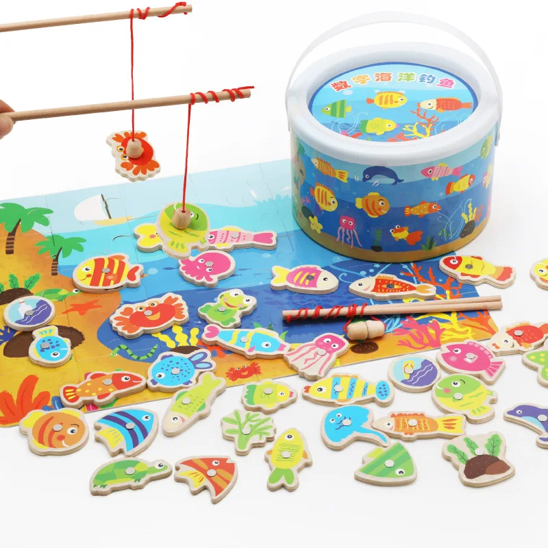 

40pcs Logwood Baby Toys Magnetic Fishing Educational Fishing Game Wooden Toys Child Birthday Christmas Gifts
