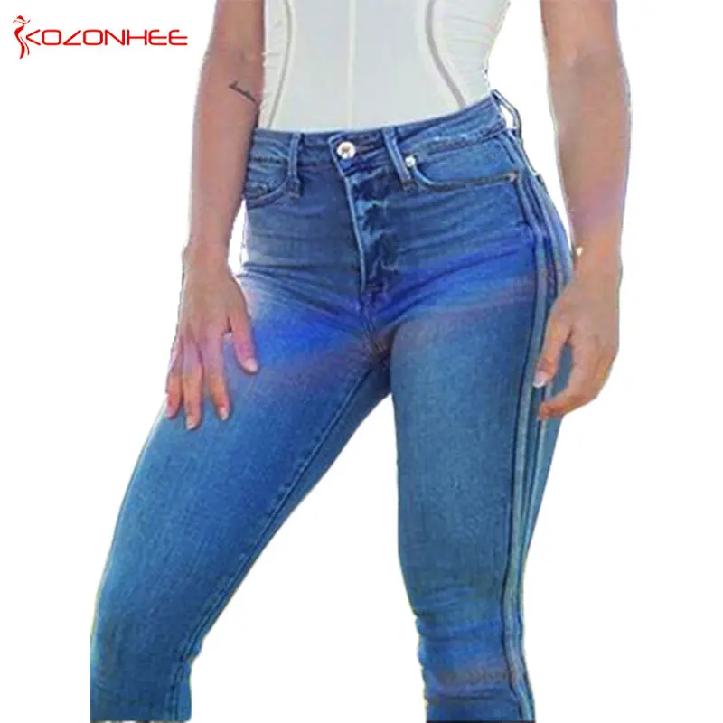 Plus Size Stretching Jeans For Women With Middle Waist Elastic Double