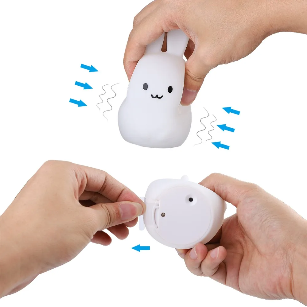  Cartoon Mini Bear Rabbit Hippo LED Night Light 9 Colors Silicone Bunny Animal Lamp Bedroom Bedside  - 32978971483